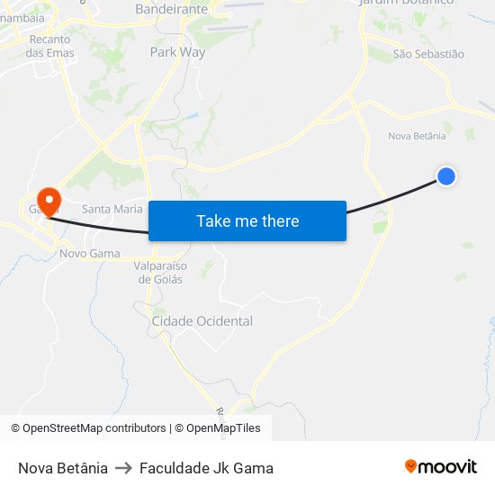 Nova Betânia to Faculdade Jk Gama map