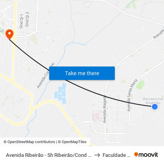 Avenida Ribeirão - Sh Ribeirão/Cond Porto Rico Fase 1 Q J to Faculdade Jk Gama map
