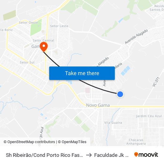 Sh Ribeirão/Cond Porto Rico Fase 3 Q 20 to Faculdade Jk Gama map