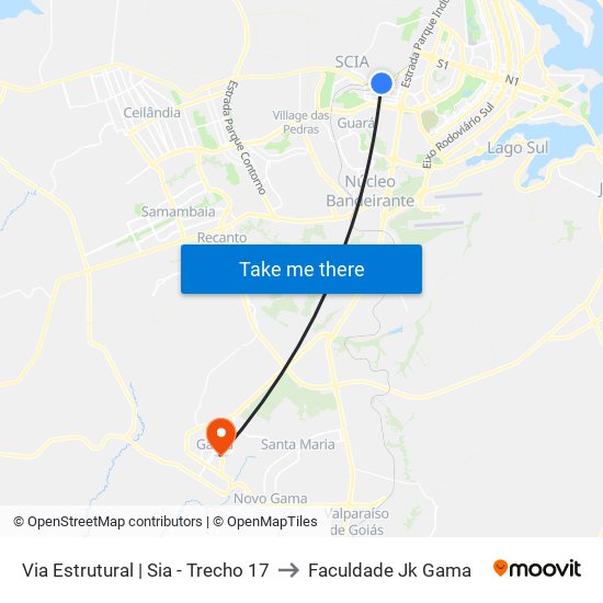 Via Estrutural | Sia - Trecho 17 to Faculdade Jk Gama map