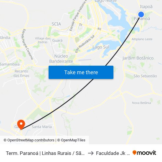 Term. Paranoá | Linhas Rurais / São Sebastião to Faculdade Jk Gama map