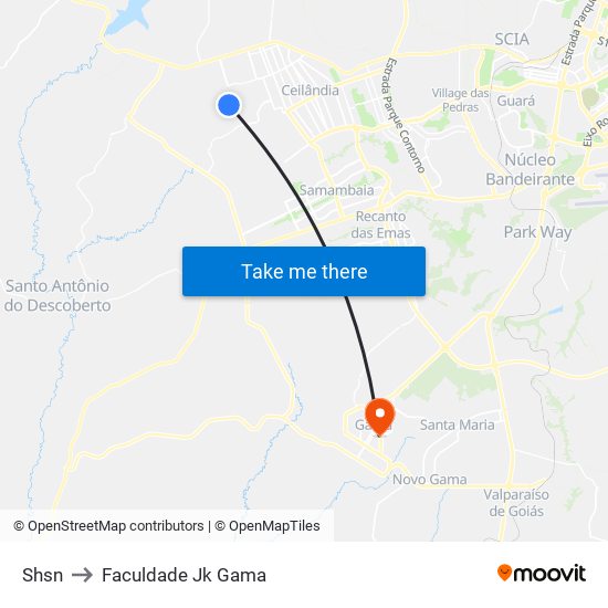 Shsn to Faculdade Jk Gama map