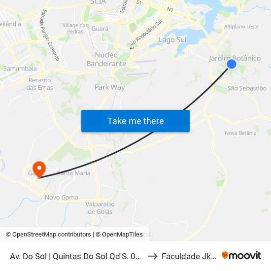 Av. Do Sol | Quintas Do Sol Qd'S. 04, 07, 09 E 10 to Faculdade Jk Gama map