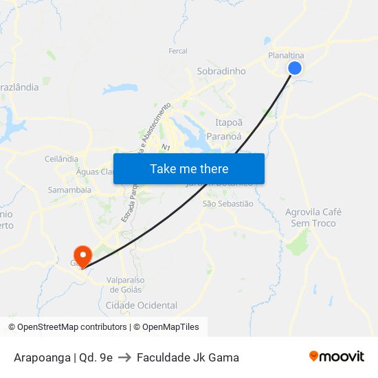 Arapoanga | Qd. 9e to Faculdade Jk Gama map