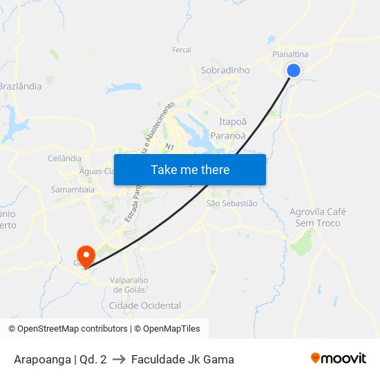 Arapoanga | Qd. 2 to Faculdade Jk Gama map