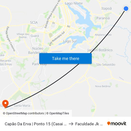 Capão Da Erva | Ponto 15 (Casai Brasília) to Faculdade Jk Gama map