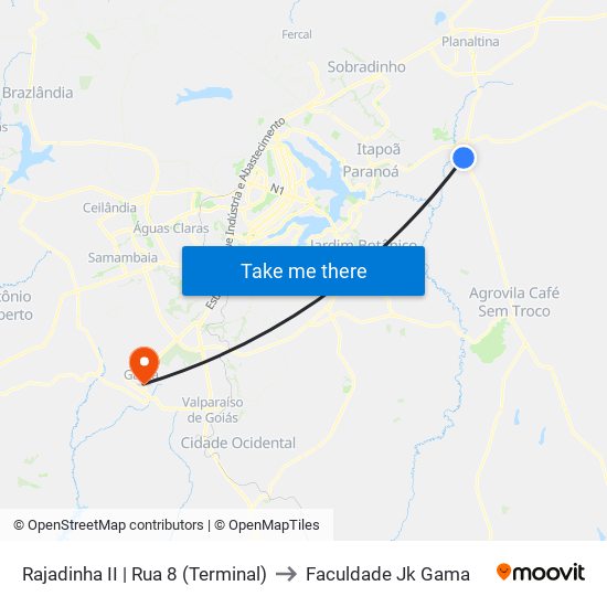 Rajadinha II | Rua 8 (Terminal) to Faculdade Jk Gama map