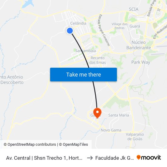 Av. Central | Shsn Trecho 1, Horta Ch. 15 to Faculdade Jk Gama map