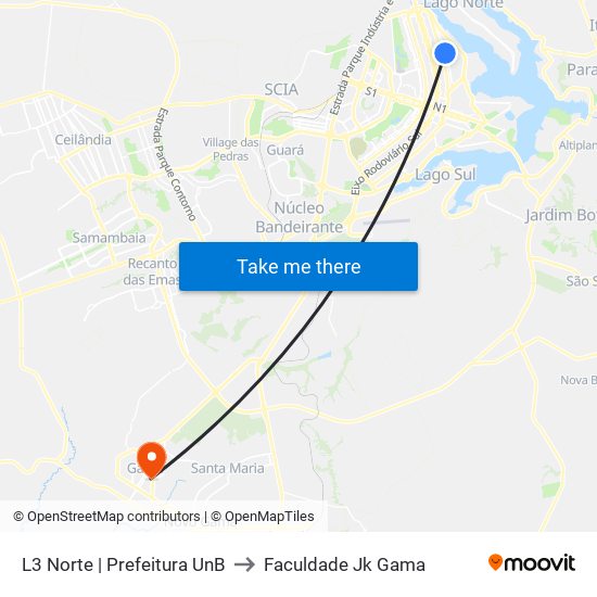 L3 Norte | Prefeitura UnB to Faculdade Jk Gama map