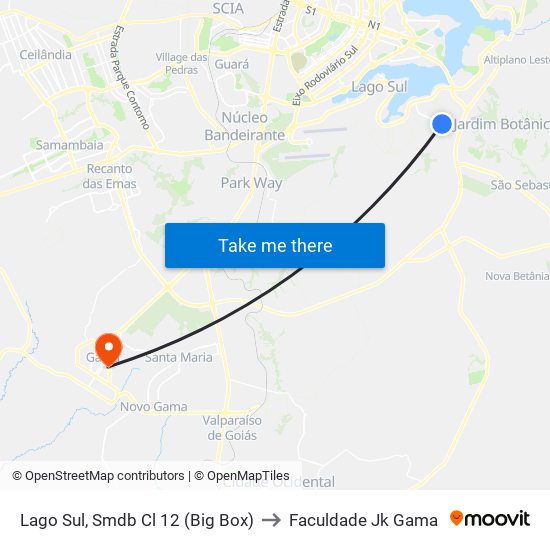 Lago Sul, Smdb Cl 12 (Big Box) to Faculdade Jk Gama map