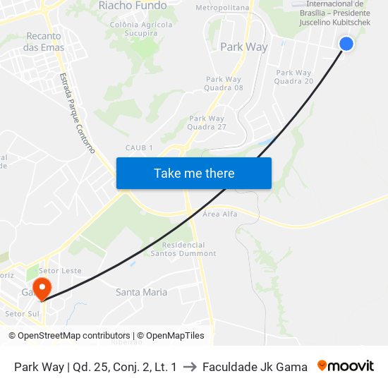 Park Way | Qd. 25, Conj. 2, Lt. 1 to Faculdade Jk Gama map