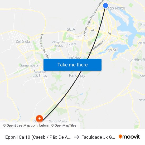 Eppn | Ca 10 (Caesb / Pão De Açúcar) to Faculdade Jk Gama map