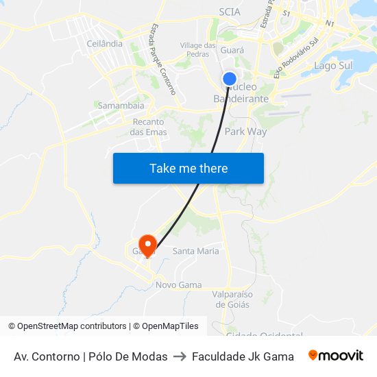 Av. Contorno | Pólo De Modas to Faculdade Jk Gama map