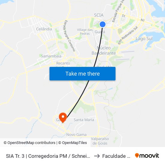 SIA Tr. 3 | Corregedoria PM / Schneider Agro / CR SAMU to Faculdade Jk Gama map