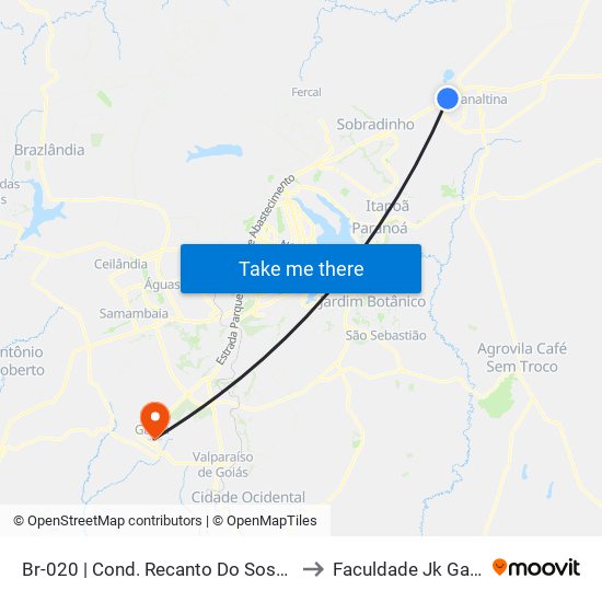 Br-020 | Cond. Recanto Do Sossego to Faculdade Jk Gama map