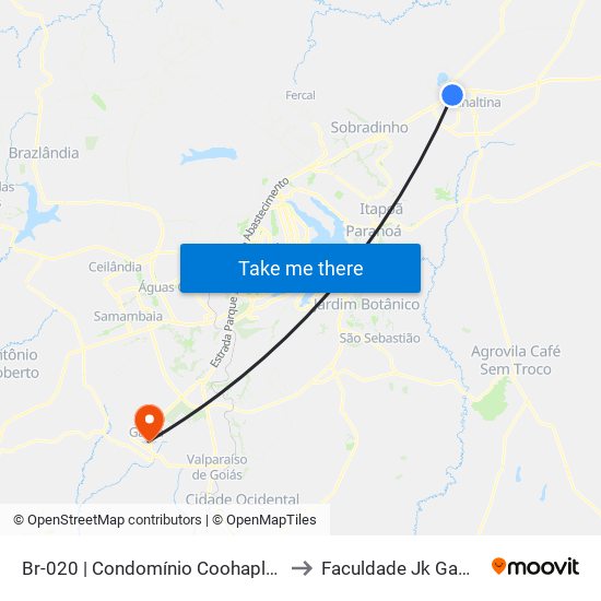 Br-020 | Condomínio Coohaplan to Faculdade Jk Gama map