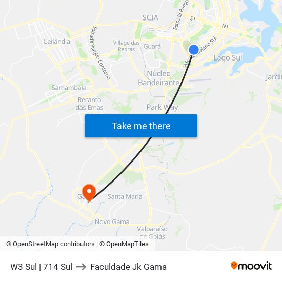 W3 Sul | 714 Sul to Faculdade Jk Gama map