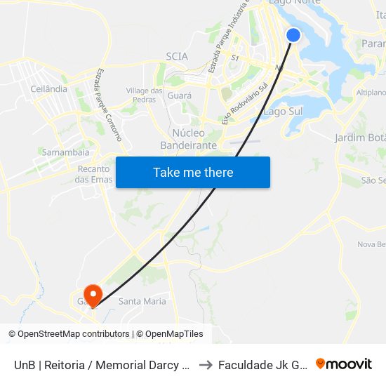 UnB | Reitoria / Memorial Darcy Ribeiro to Faculdade Jk Gama map