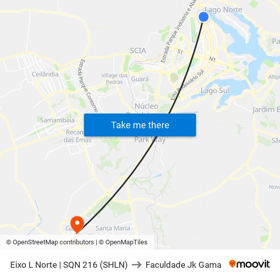 Eixo L Norte | SQN 216 (SHLN) to Faculdade Jk Gama map