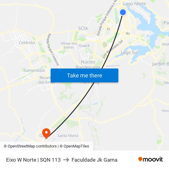 Eixo W Norte | SQN 113 to Faculdade Jk Gama map