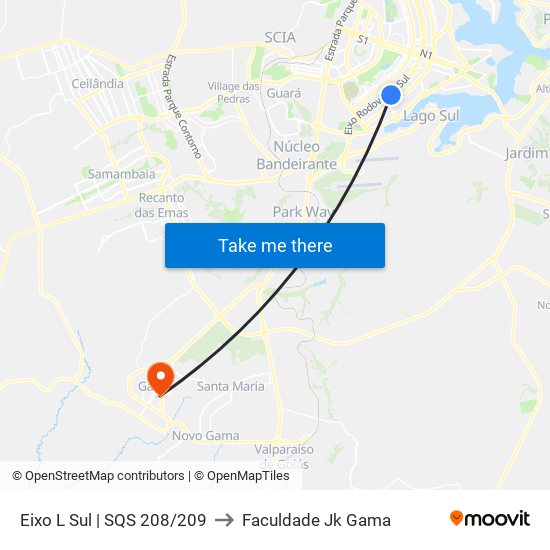 Eixo L Sul | SQS 208/209 to Faculdade Jk Gama map