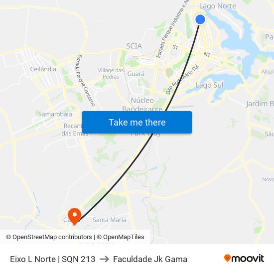 Eixo L Norte | SQN 213 to Faculdade Jk Gama map