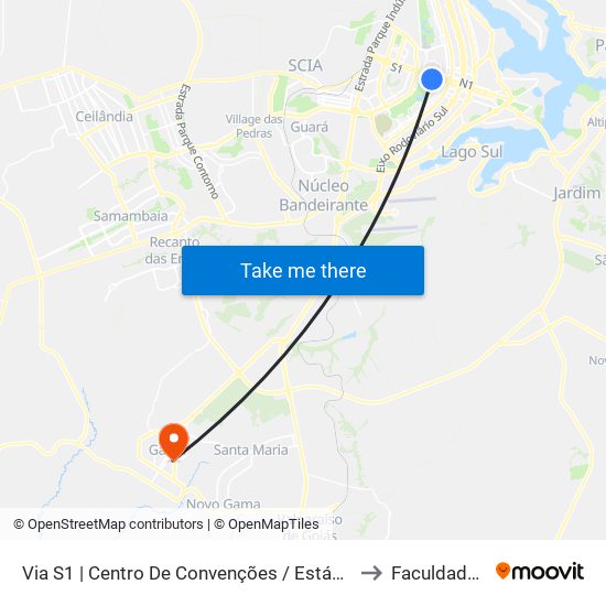 Via S1 | Centro De Convenções / Estádio / Ginásio / Clube Do Choro to Faculdade Jk Gama map