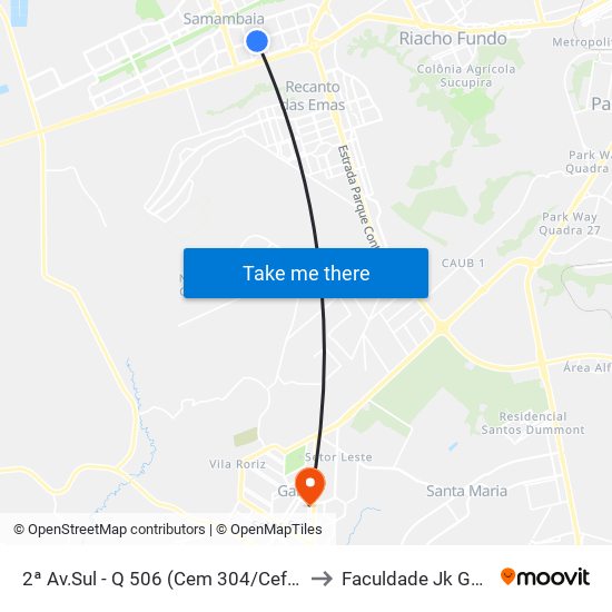 2ª Av.Sul - Q 506 (Cem 304/Cef 504) to Faculdade Jk Gama map