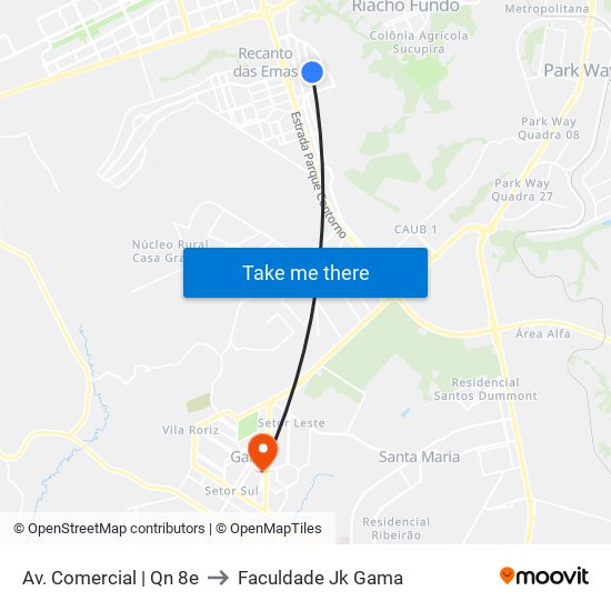 Av. Comercial | Qn 8e to Faculdade Jk Gama map