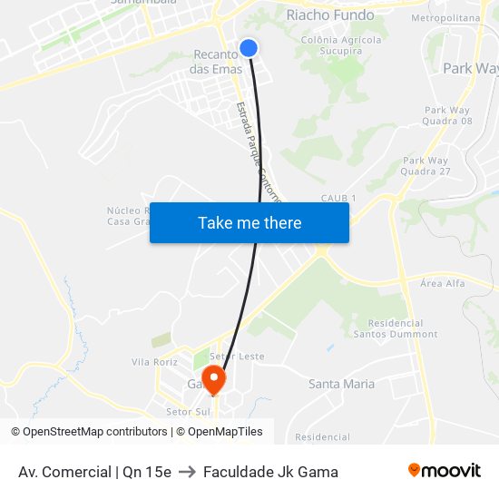 Av. Comercial | Qn 15e to Faculdade Jk Gama map