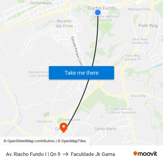 Av. Riacho Fundo I | Qn 9 to Faculdade Jk Gama map