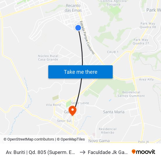 Av. Buriti | Qd. 805 (Superm. Euro) to Faculdade Jk Gama map