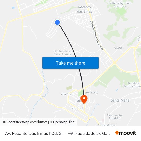 Av. Recanto Das Emas | Qd. 305 to Faculdade Jk Gama map