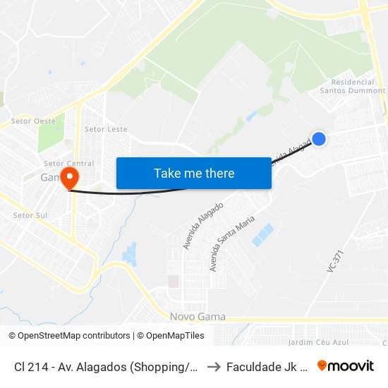 Cl 214 - Av. Alagados (Shopping/Delegacia) to Faculdade Jk Gama map