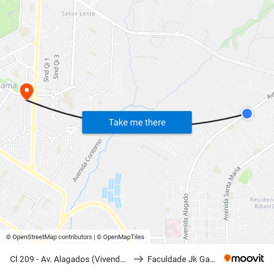 Cl 209 - Av. Alagados (Vivendas) to Faculdade Jk Gama map