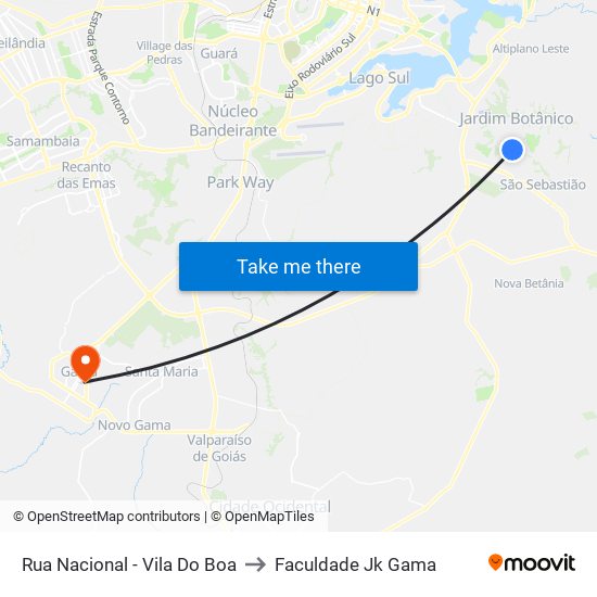 Rua Nacional - Vila Do Boa to Faculdade Jk Gama map