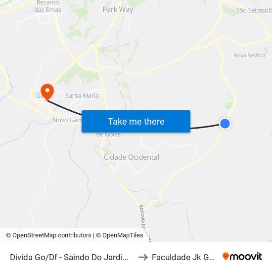 Divida Go/Df - Saindo Do Jardim Abc to Faculdade Jk Gama map