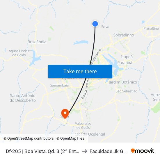 Df-205 | Boa Vista, Qd. 3 (2ª Entrada) to Faculdade Jk Gama map