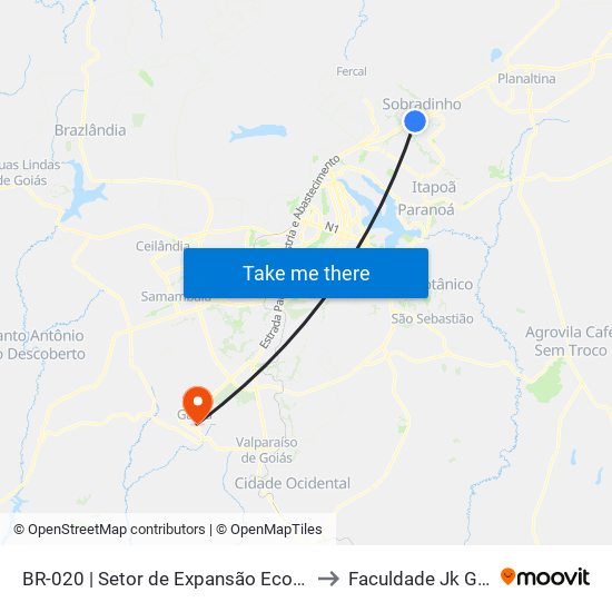 BR-020 | Setor de Expansão Econômica to Faculdade Jk Gama map