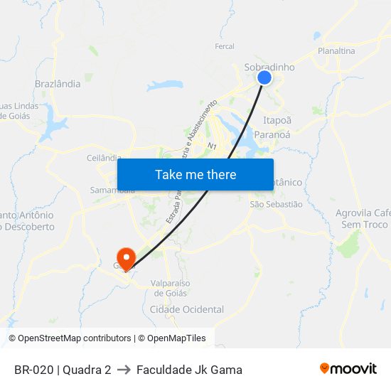 BR-020 | Quadra 2 to Faculdade Jk Gama map