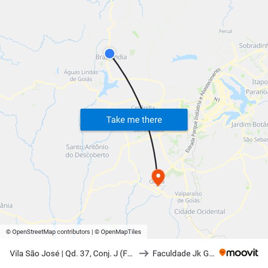 Vila São José | Qd. 37, Conj. J (Feirinha) to Faculdade Jk Gama map