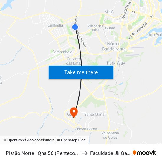 Pistão Norte | Qna 56 (Pentecostes) to Faculdade Jk Gama map