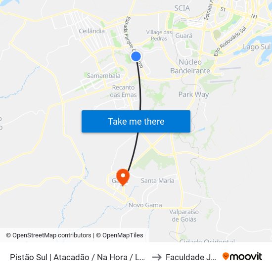 Pistão Sul | Atacadão / Na Hora / Leonardo da Vinci to Faculdade Jk Gama map