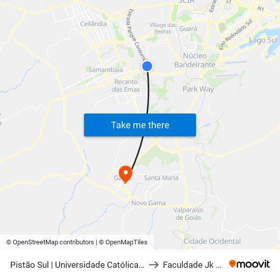 Pistão Sul | Universidade Católica / Estácio to Faculdade Jk Gama map