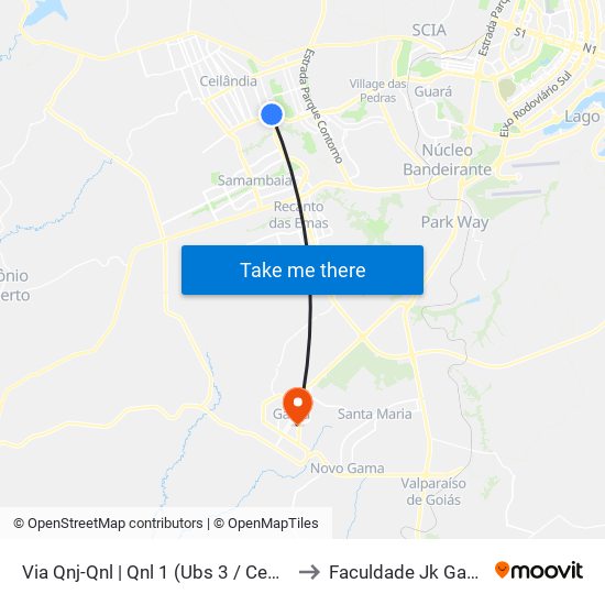 Via Qnj-Qnl | Qnl 1 (Ubs 3 / Ced 6) to Faculdade Jk Gama map