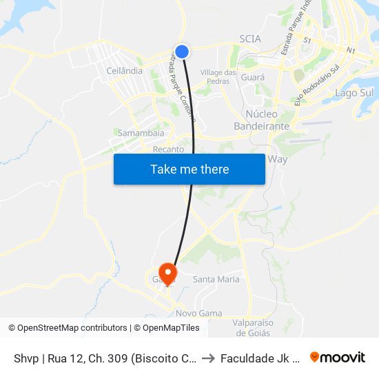 Shvp | Rua 12, Ch. 309 (Biscoito Caseiro Ll) to Faculdade Jk Gama map