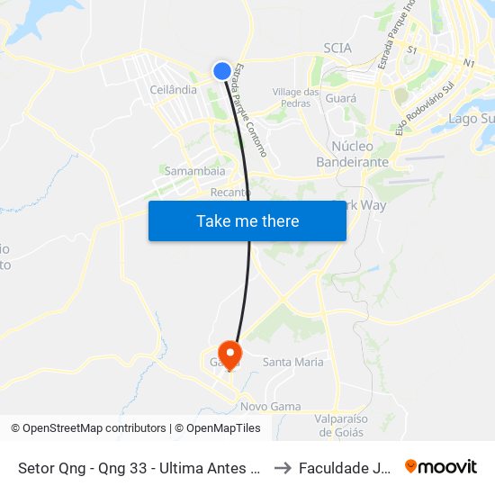 Setor Qng - Qng 33 - Ultima Antes Do Taguacenter to Faculdade Jk Gama map
