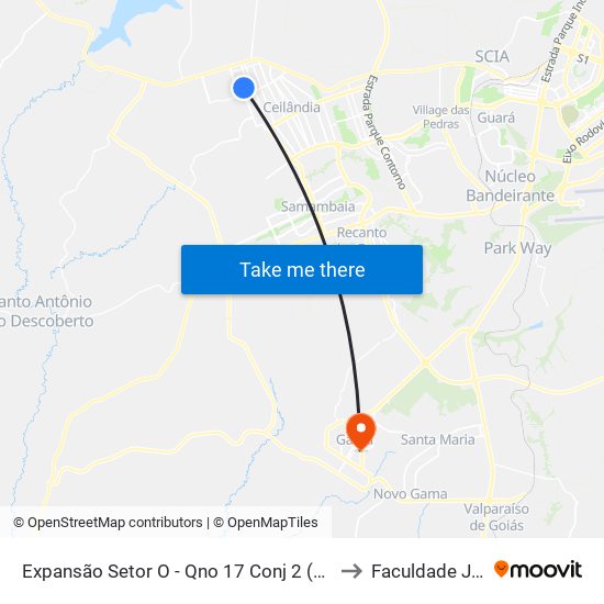 Expansão Setor O - Qno 17 Conj 2 (Drogaria Messias) to Faculdade Jk Gama map