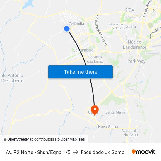 Av. P2 Norte - Shsn/Eqnp 1/5 to Faculdade Jk Gama map