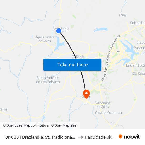 Br-080 | Brazlândia, St. Tradicional «Oposto» to Faculdade Jk Gama map